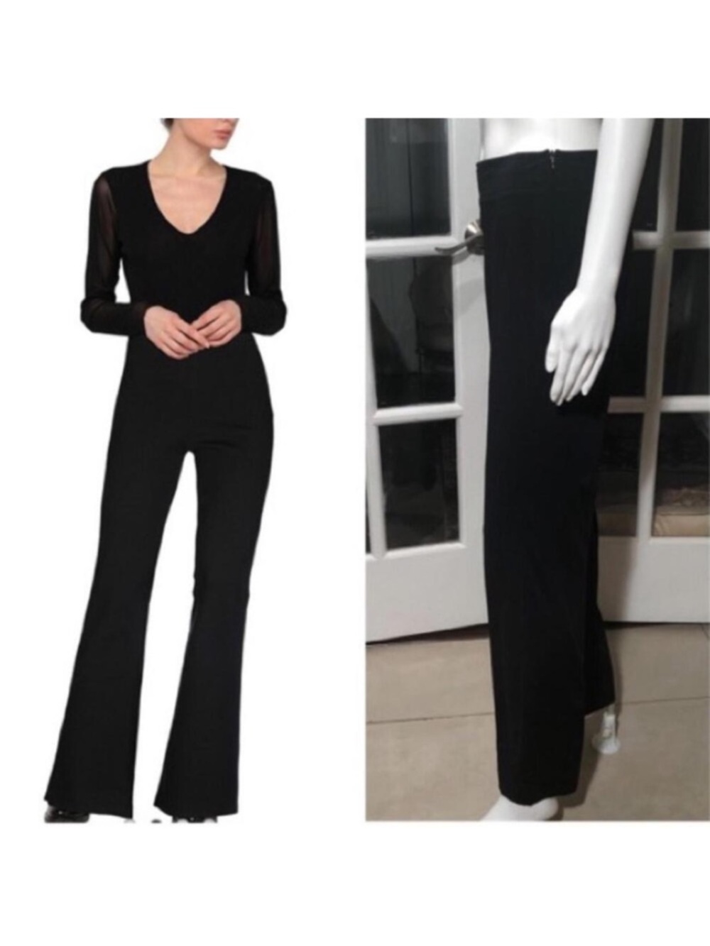 MOSCHINO JEANS Wide Leg Black Trousers Pant with Leather Waistband Size 14